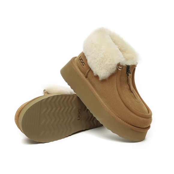 Sheepskin Wool Collar Zipper Platform Mini Ankle Boots - Picture 13 of 13